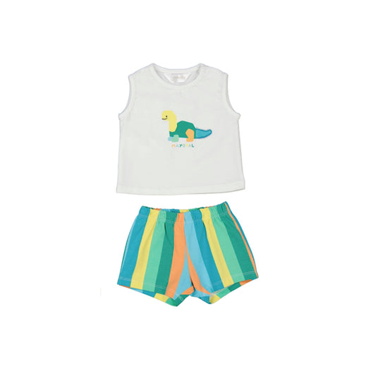 White Dinosaur Tank with Stripe Shorts by Mayoral