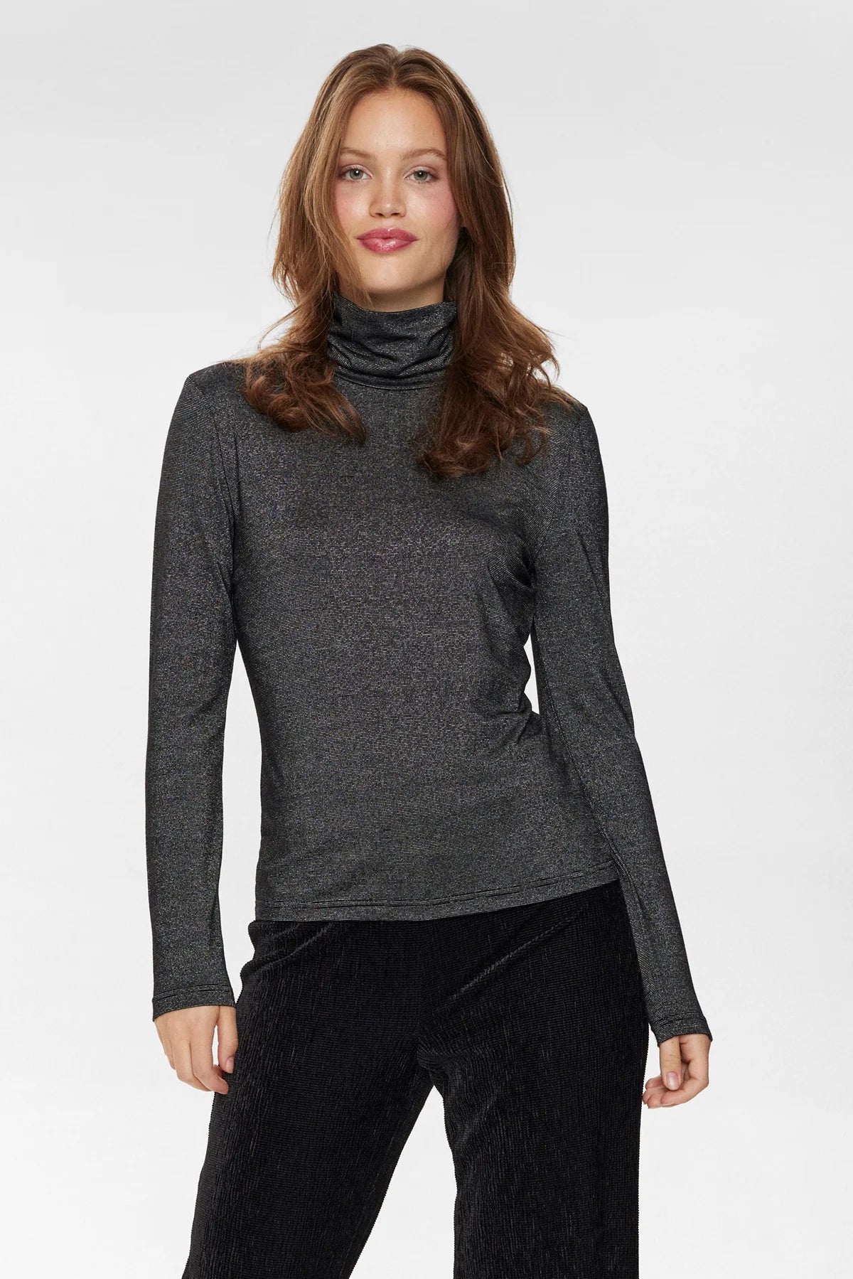Nubrianne Blouse Black Silver Glitter Rollneck