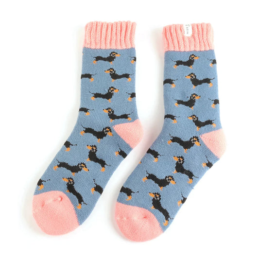 Little Sausage Dogs Winter Fluffy Socks Blue