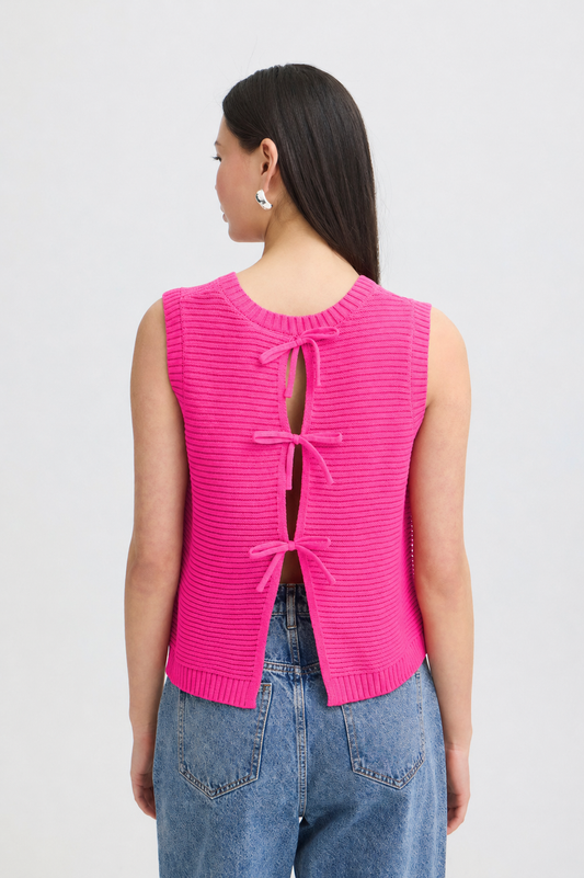 Ihdotties Waistcoat - Knitted Tie Back Pink