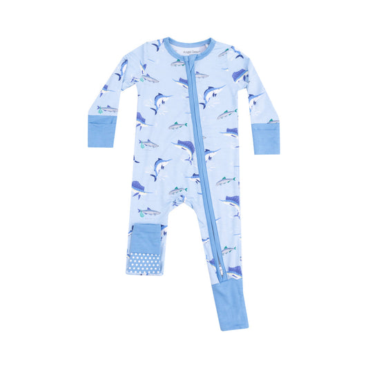 Deep Sea Fishing Blue 2 Way Zipper Romper by Angel Dear