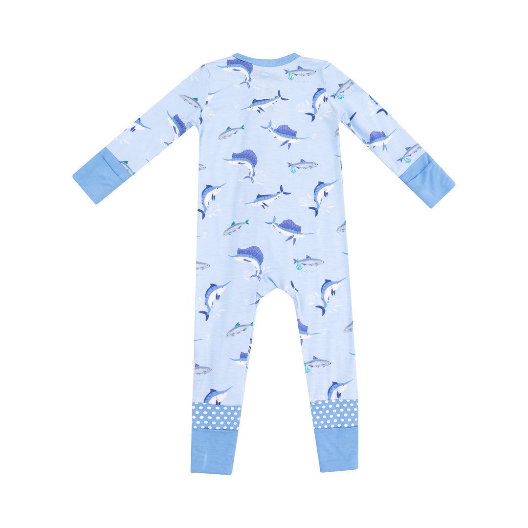 Deep Sea Fishing Blue 2 Way Zipper Romper by Angel Dear
