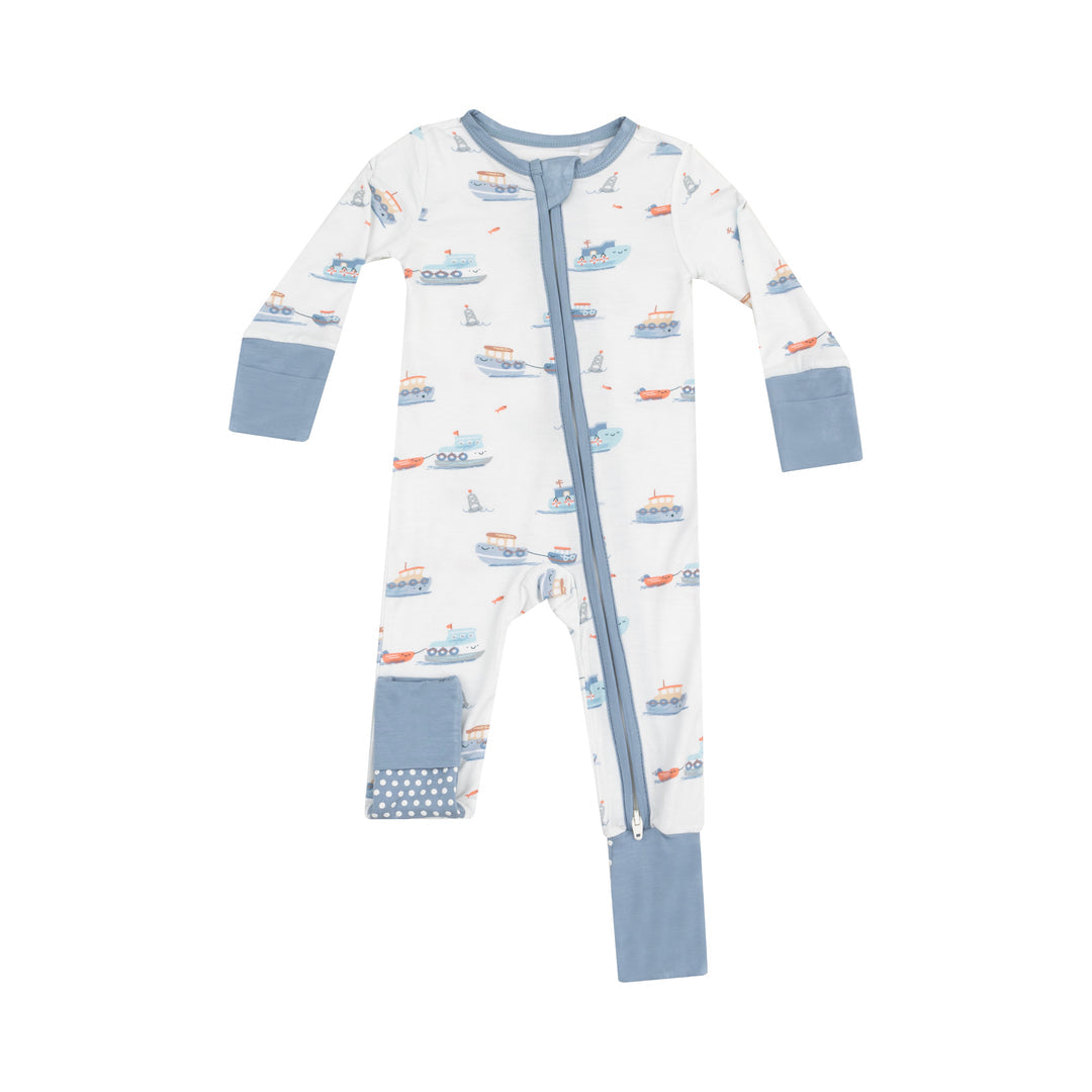 Bubbly Tugboats 2 Way Zipper Romper by Angel Dear