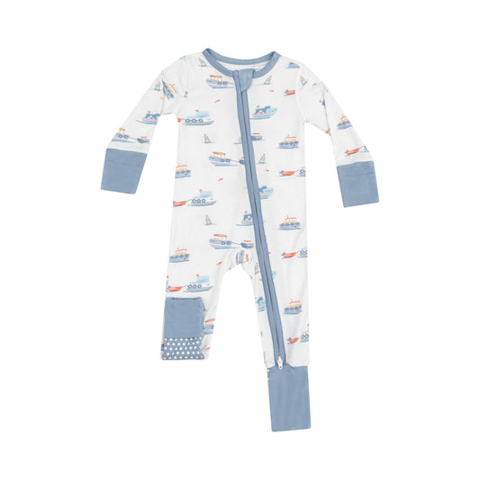 Bubbly Tugboats 2 Way Zipper Romper by Angel Dear