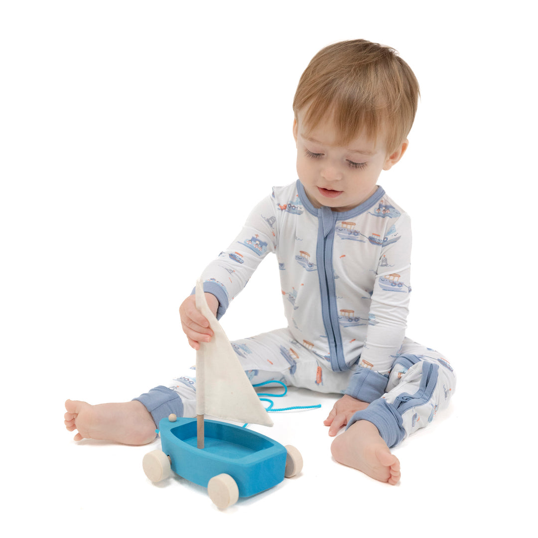 Bubbly Tugboats 2 Way Zipper Romper by Angel Dear