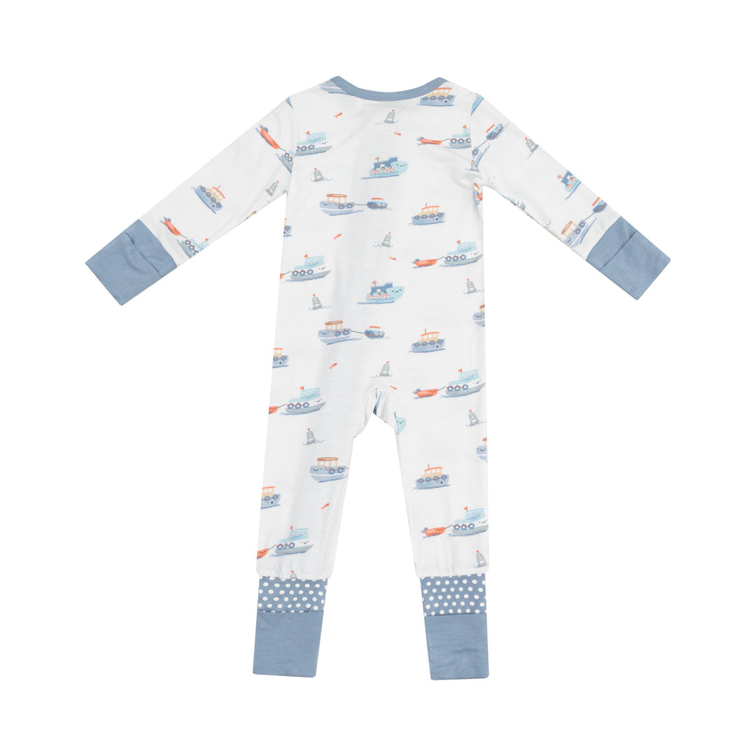 Bubbly Tugboats 2 Way Zipper Romper by Angel Dear