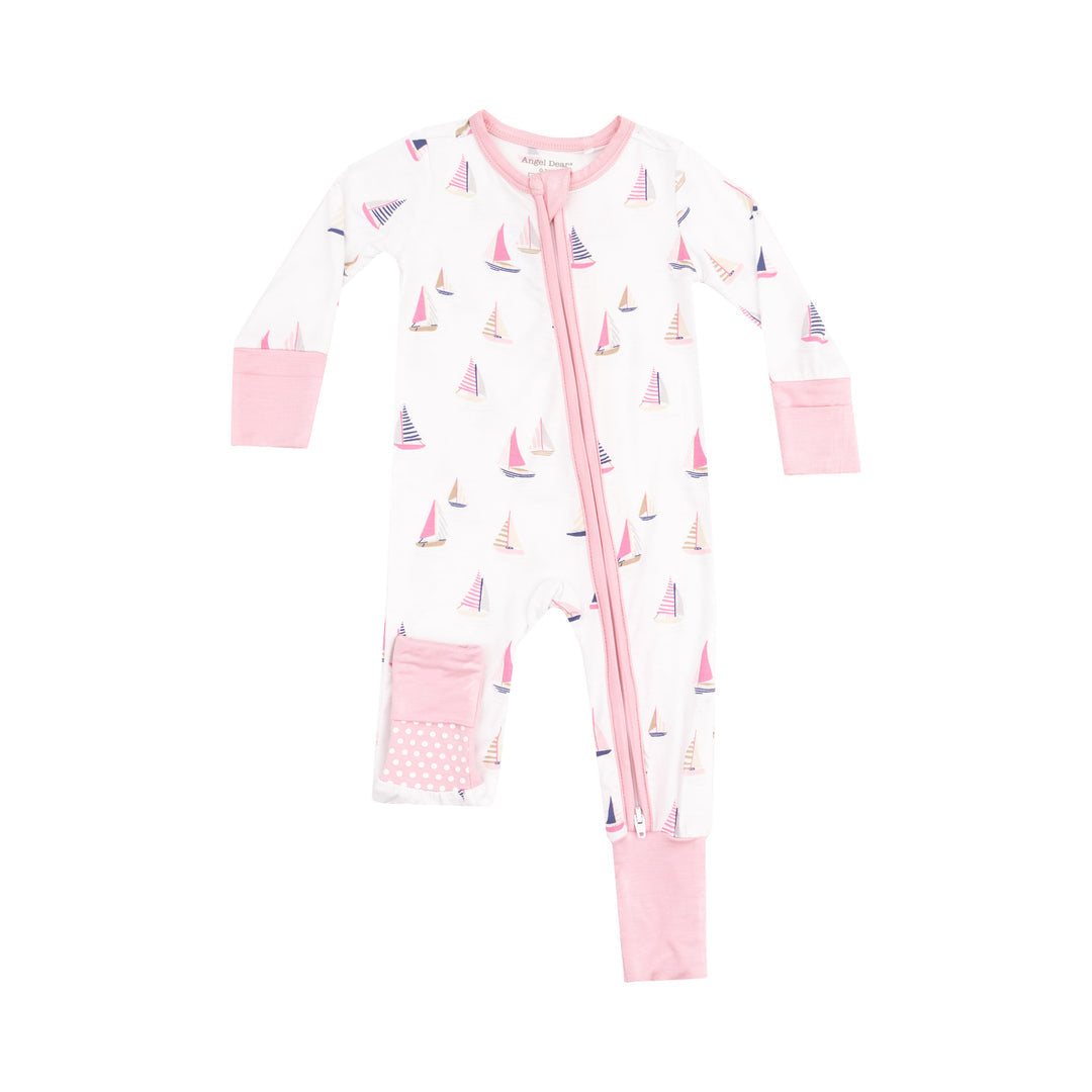 Sailboats Pink 2 Way Zipper Romper by Angel Dear