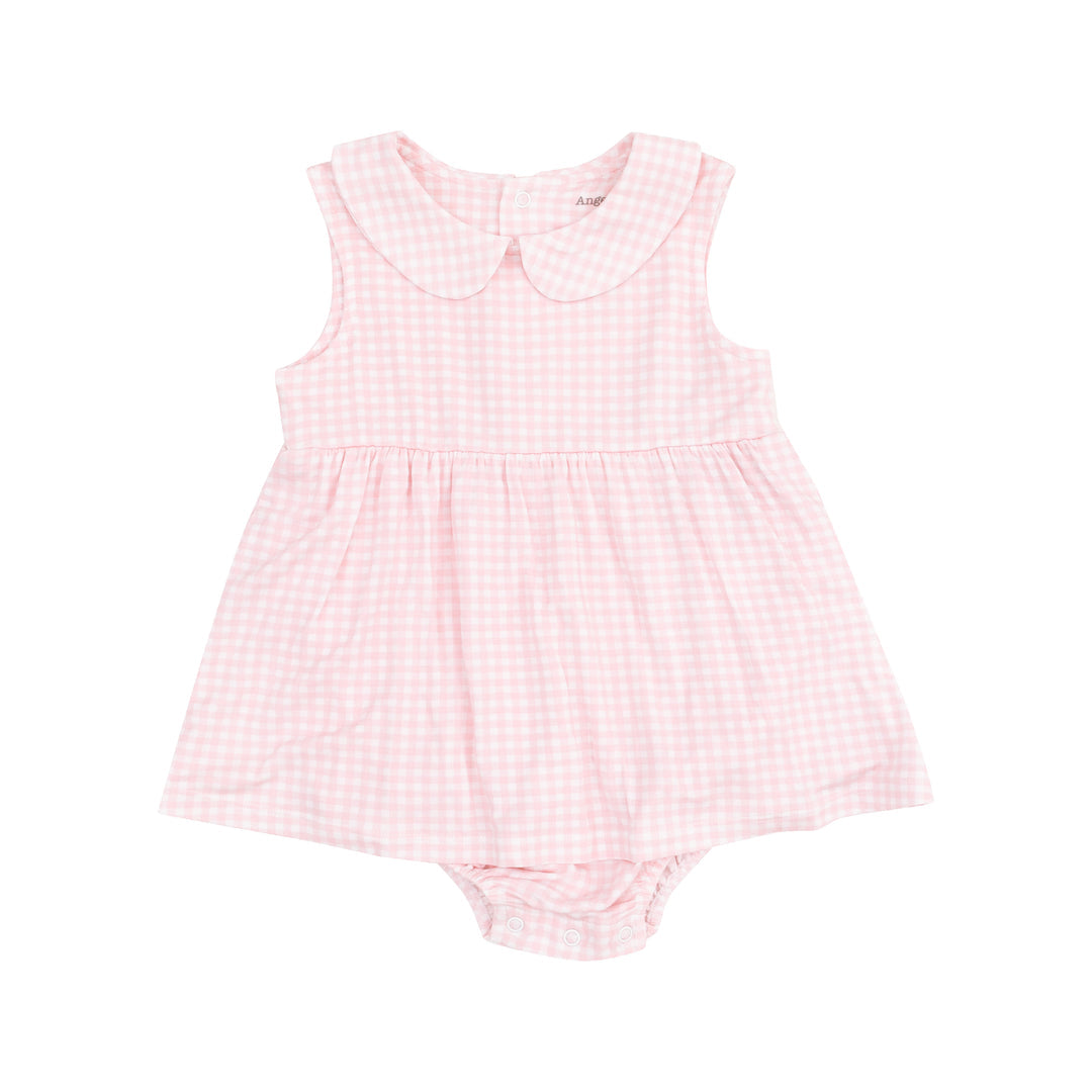 Mini Gingham - Pink Peter Pan Collar Bubble with Skirt by Angel Dear
