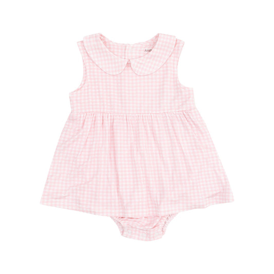 Mini Gingham - Pink Peter Pan Collar Bubble with Skirt by Angel Dear