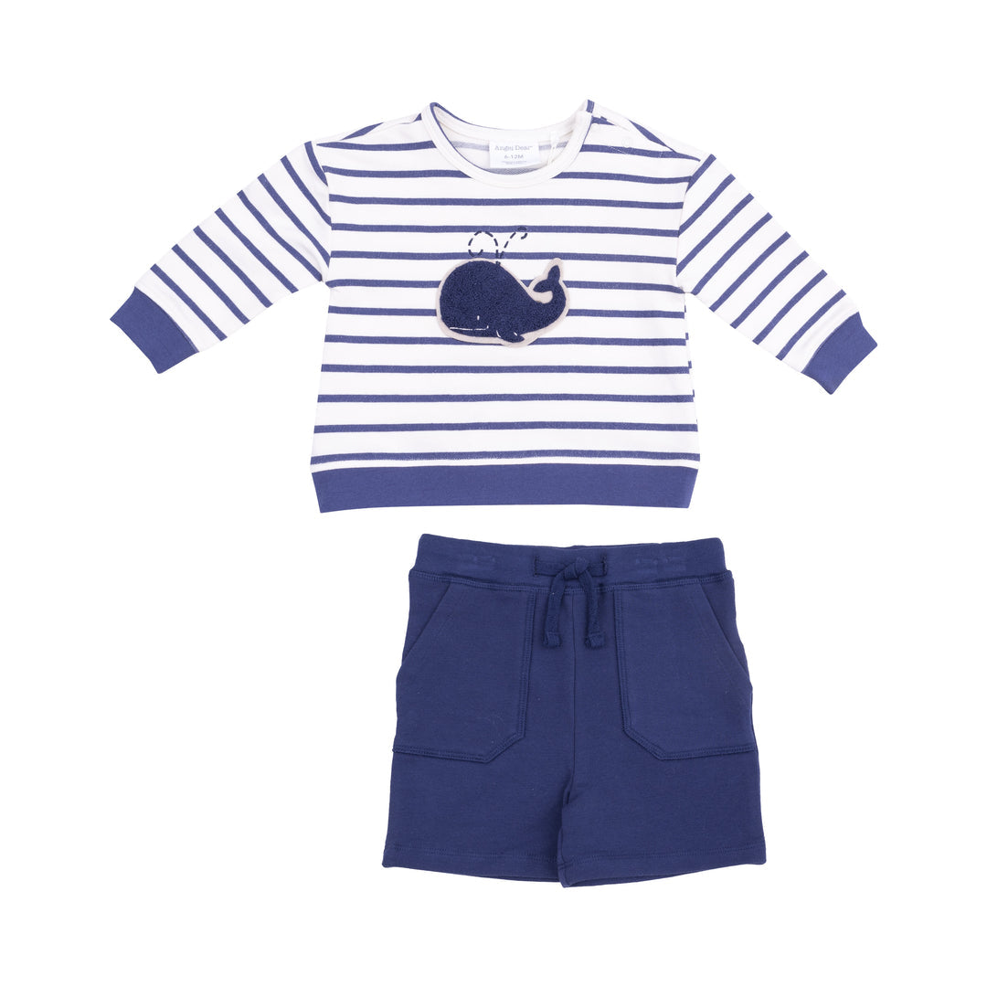 Bubbly Whale Blue French Terry Sweatshirt and Shorts by Angel Dear