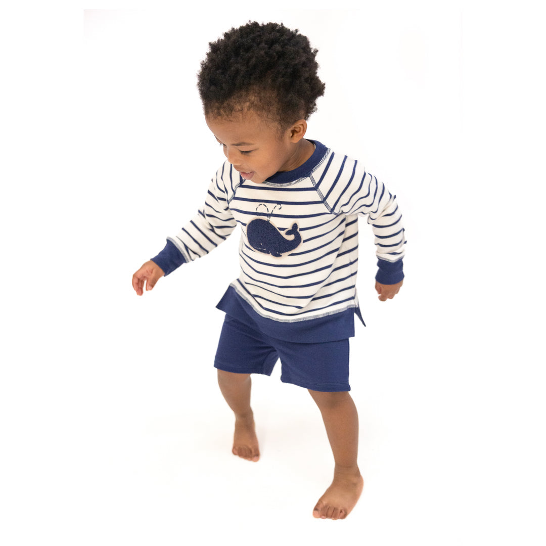 Bubbly Whale Blue French Terry Sweatshirt and Shorts by Angel Dear