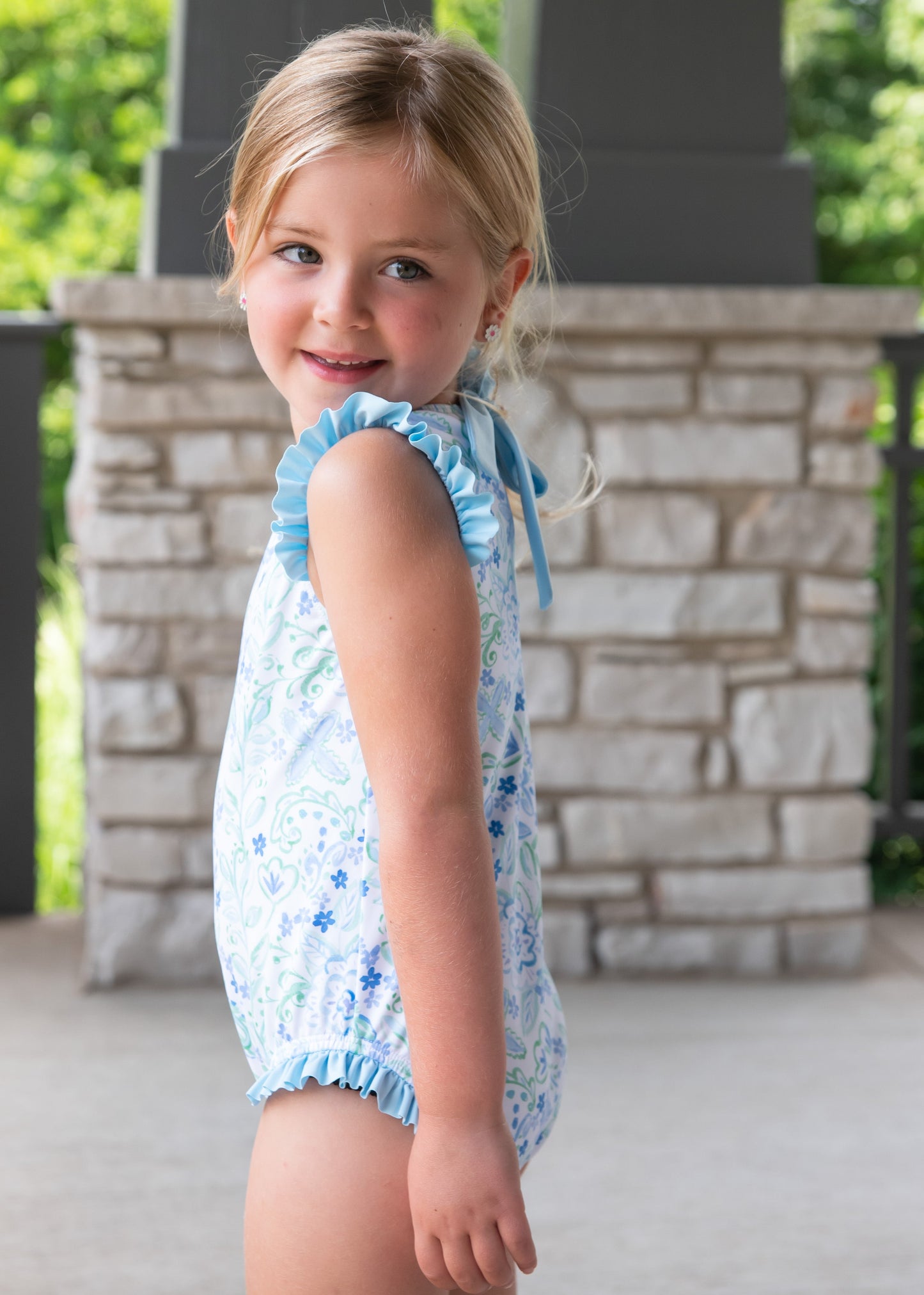 Audrey Blue Green Floral One Piece Swimsuit by James and Lottie