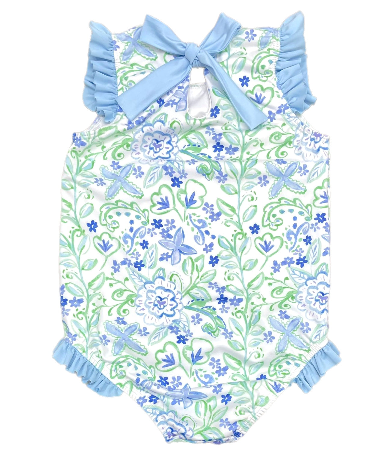 Audrey Blue Green Floral One Piece Swimsuit by James and Lottie