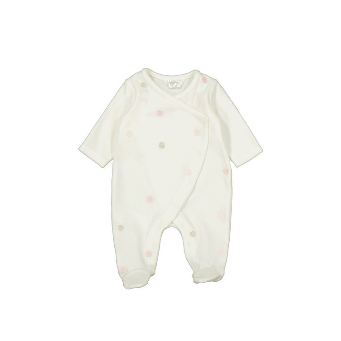 White Velour Kimono Footie with Polka Dot by Mayoral