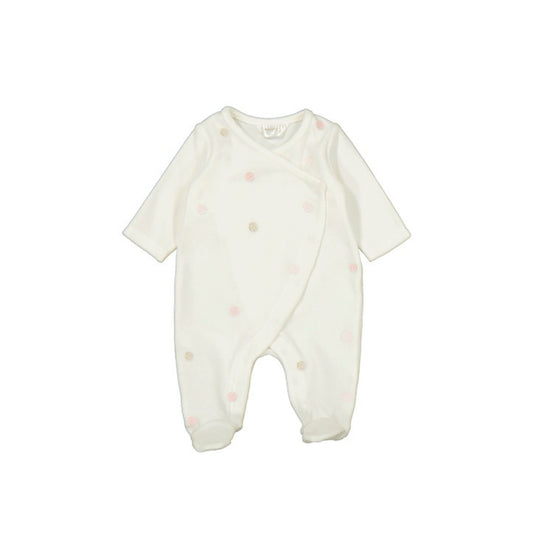 White Velour Kimono Footie with Polka Dot by Mayoral