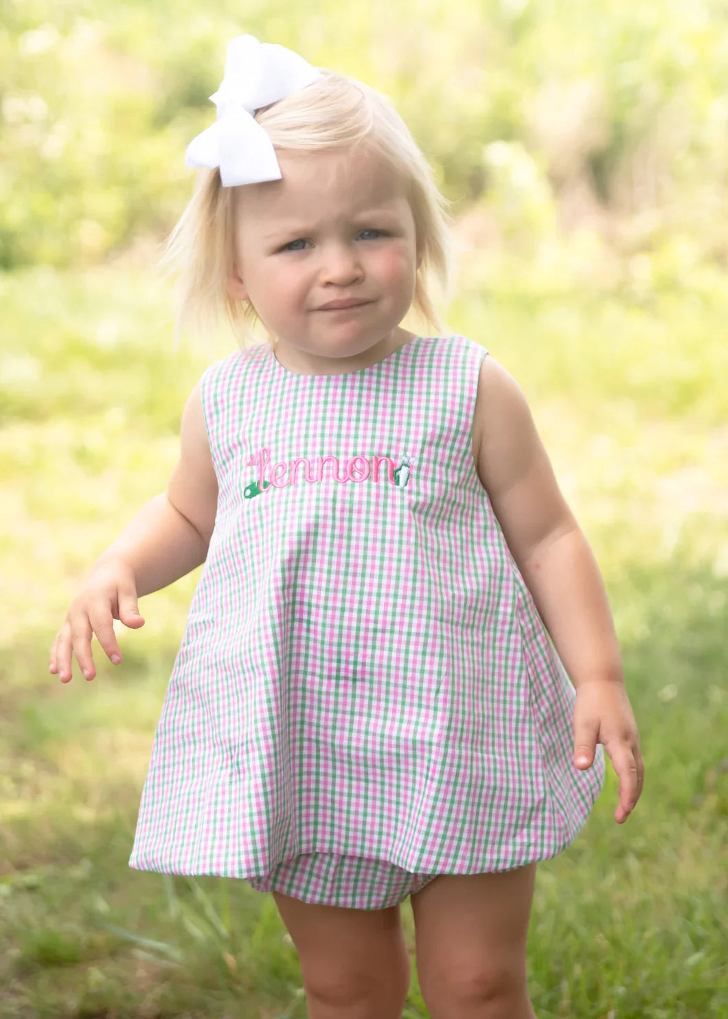 Lottie Bloomer/Banded Short Set, Pink and Green Check by James and Lottie