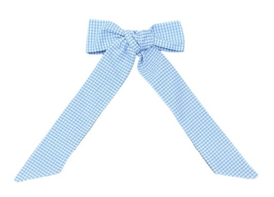Hair Bow Patriotic Seersucker Blue Windowpane by James and Lottie