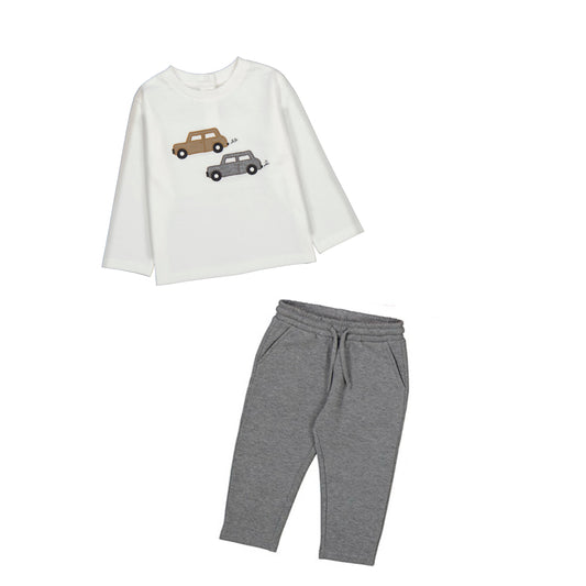 Boys 2-Piece Car Outfit Set - Cream Top & Pants by Mayoral