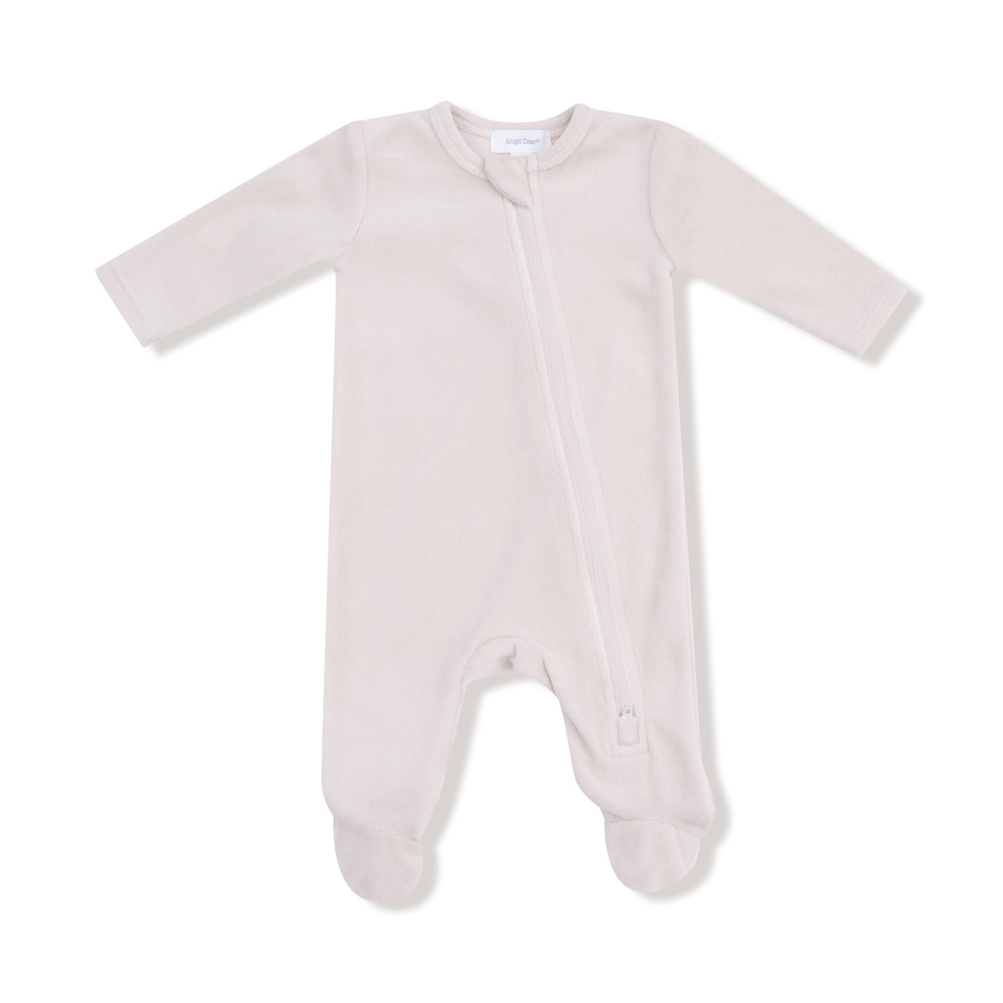 Oatmilk Velour Teddy Bear Footie (Newborn) by Angel Dear