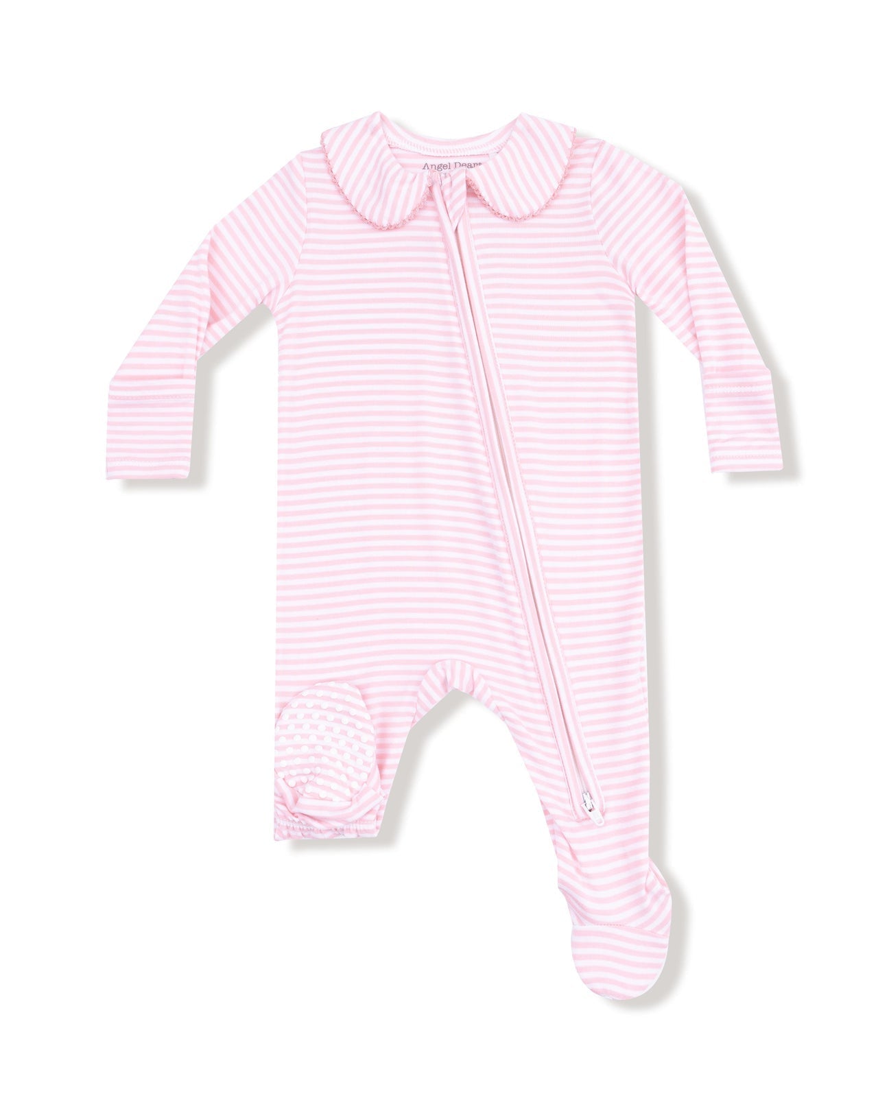 Pink Stripe Peter Pan Collar Zipper Footie by Angel Dear