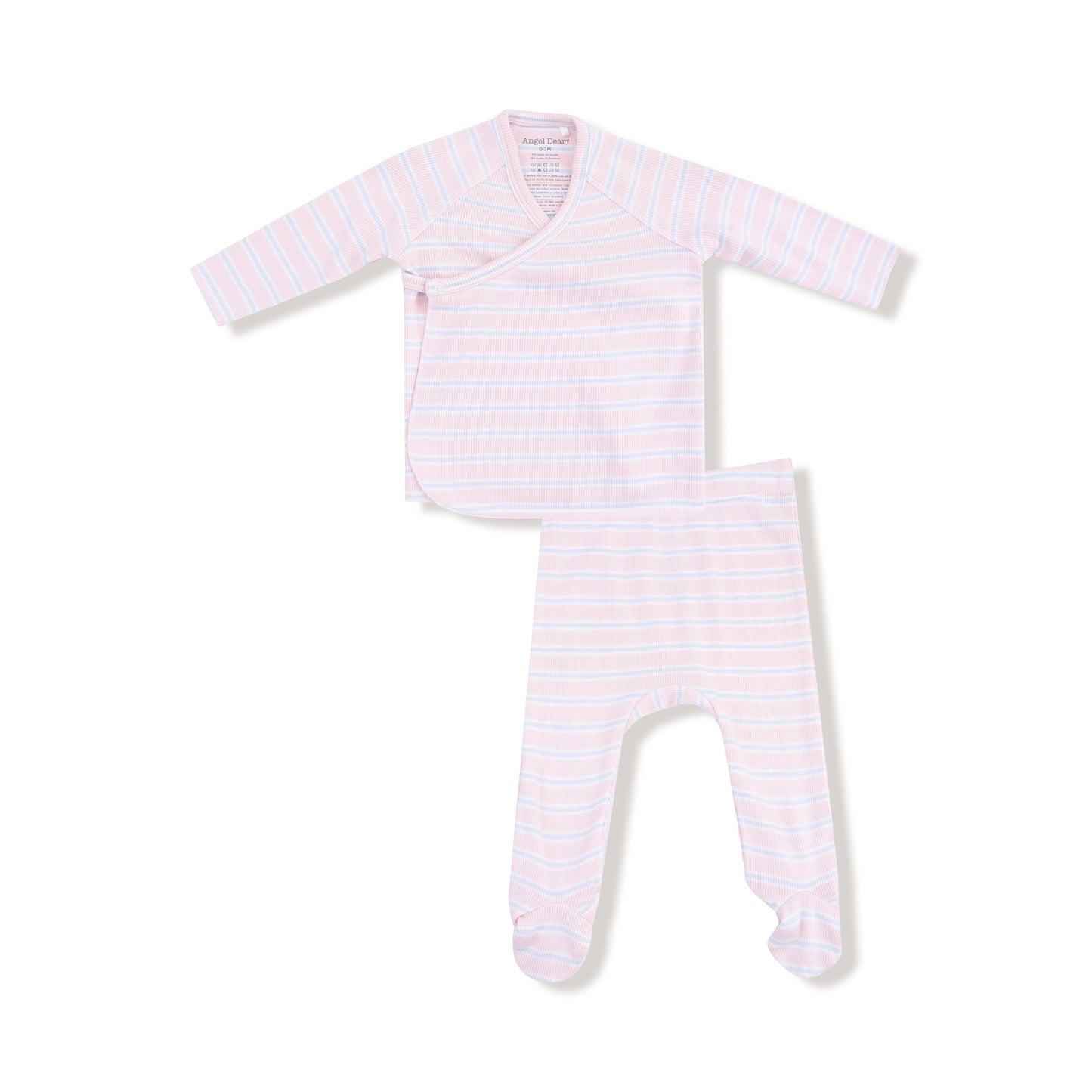 Multi Stripe - Pink - 2Pc L/S Kimono Footed Pant Set by Angel Dear