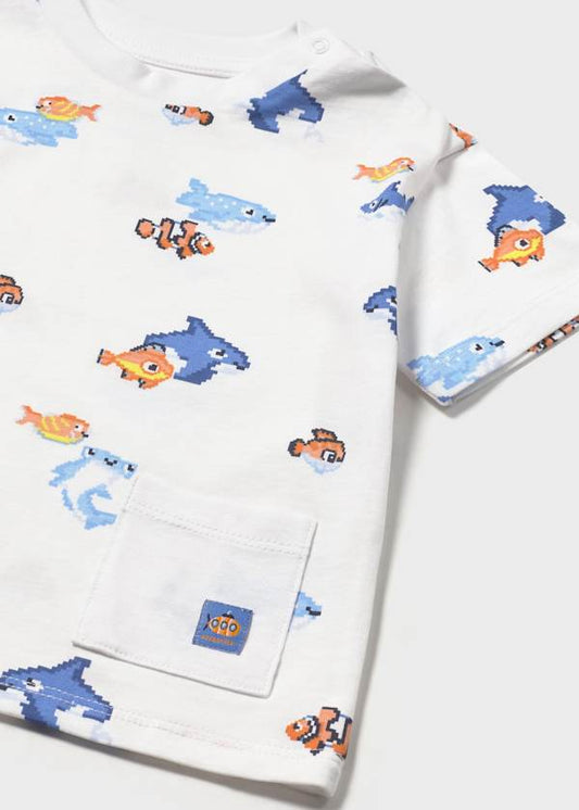 White Pixel Sea Life Tee for Boys by Mayoral