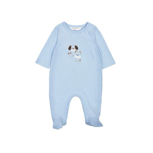 Blue Ribbed Asymmetrical Footie with Puppies by Mayoral