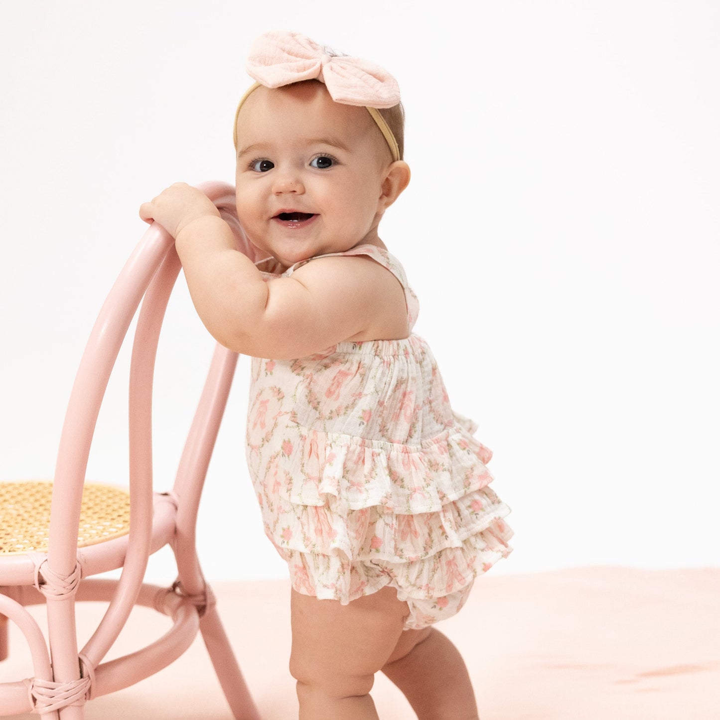 Angel Dear Cameo Ballet Shoes Ruffle Sunsuit – Baby Girls Outfit