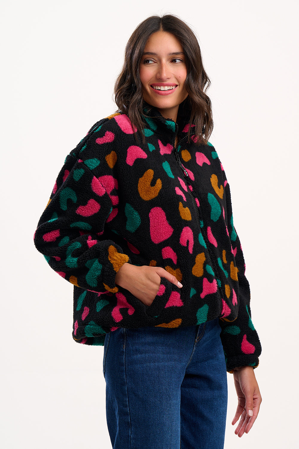 Hartley Zip Up Fleece - Black, Colourful Shapes