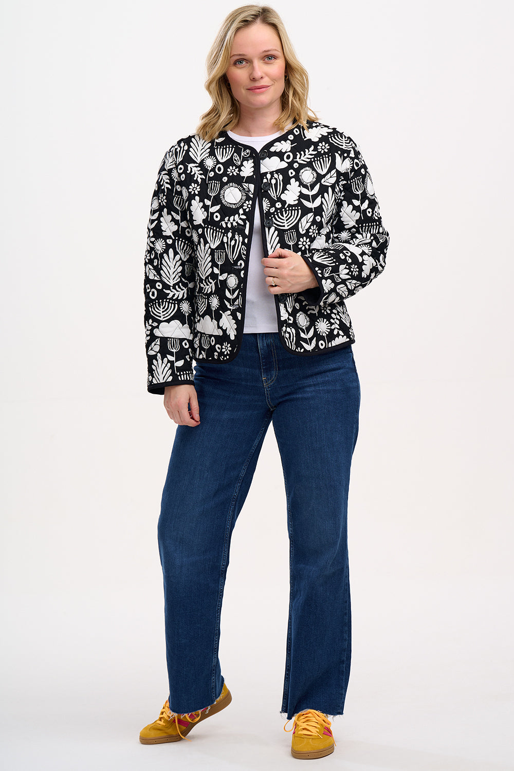 Rocco Quilted Jacket - Monochrome, Folk Floral