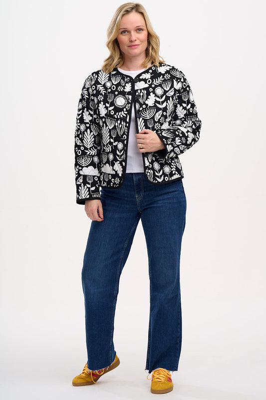 Rocco Quilted Jacket - Monochrome, Folk Floral