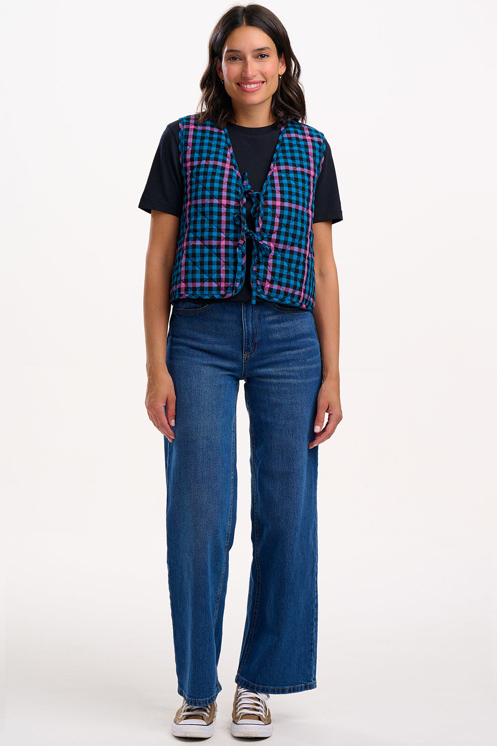 Vander Quilted Waistcoat - Black/Teal, Twilight Gingham