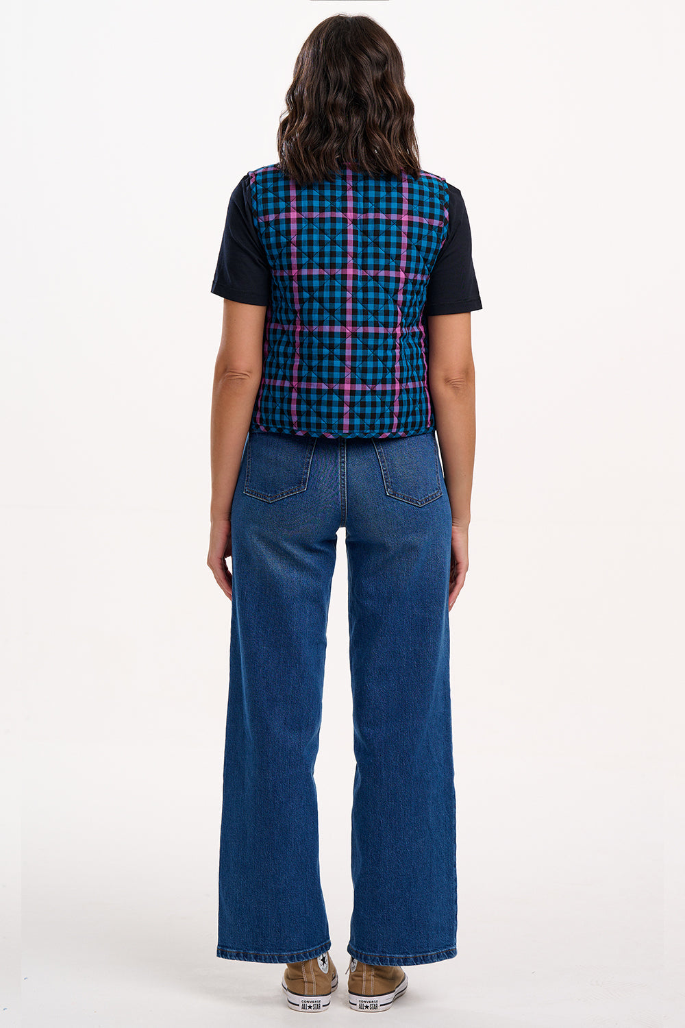Vander Quilted Waistcoat - Black/Teal, Twilight Gingham