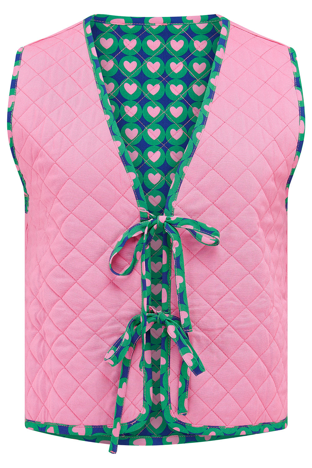 Vander Reversible Quilted Waistcoat - Navy, Heart Tile