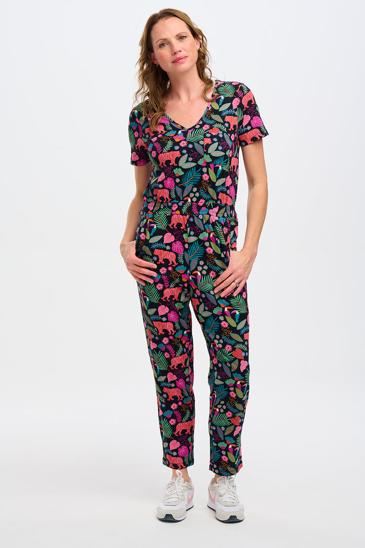 Bianca Jersey Jumpsuit - Black, Tigers & Toucans