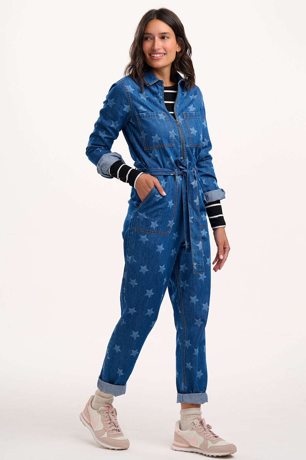 Anwen Boilersuit - Mid Blue Denim, Bleached Stars