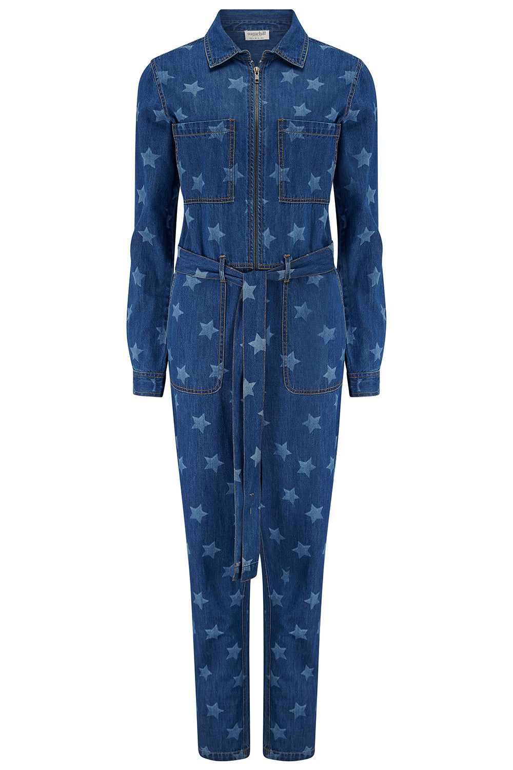 Anwen Boilersuit - Mid Blue Denim, Bleached Stars