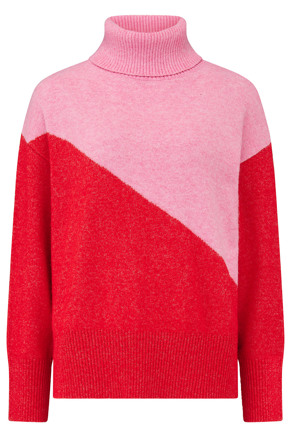 Winona Roll-Neck Jumper - Pink/Red, Colour Block