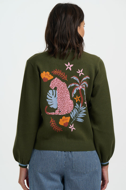 Adrian Cardigan - Khaki, Leopard Jungle