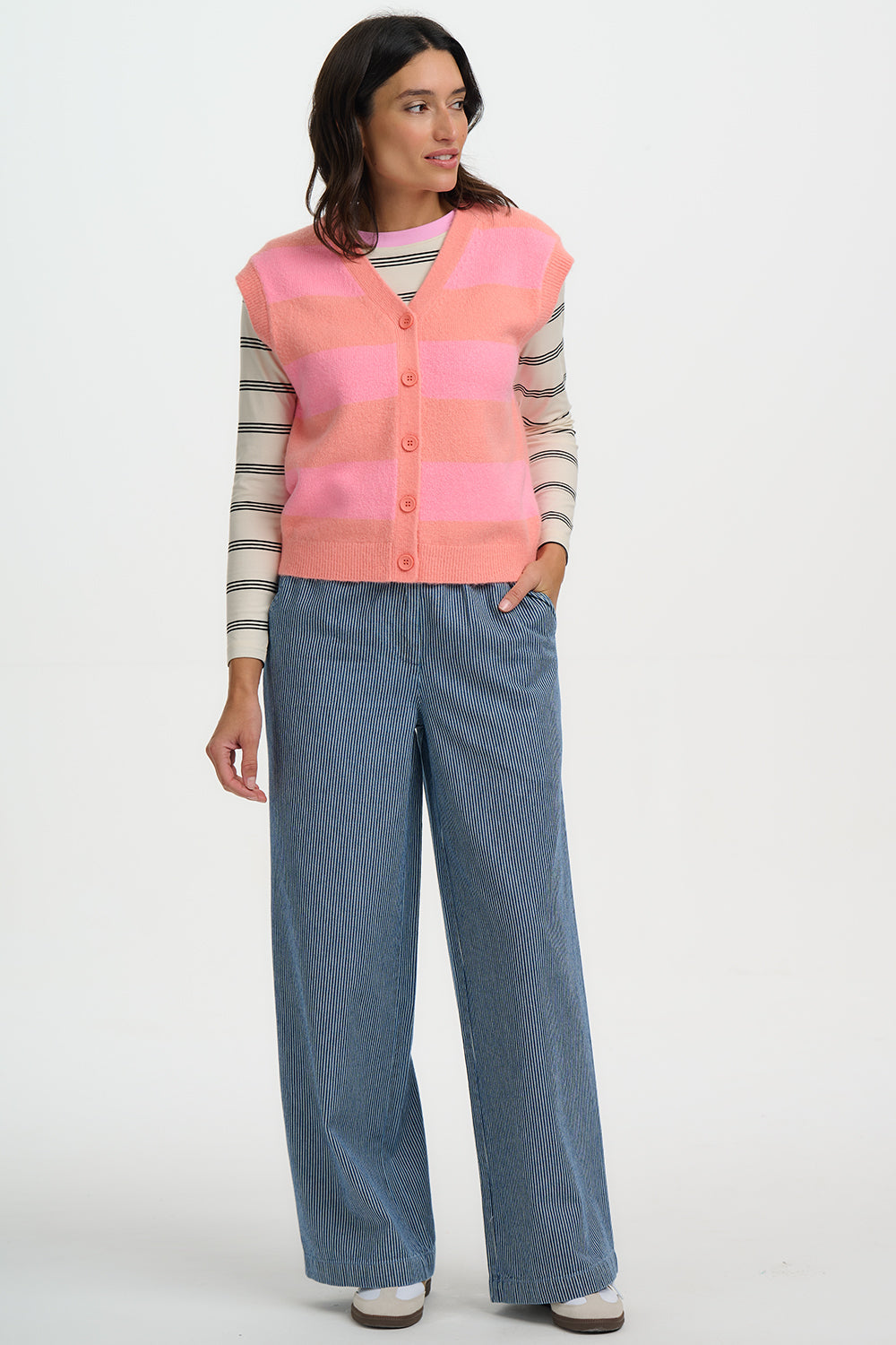 Amber Knit Vest - Peack/Pink Pastel Stripe