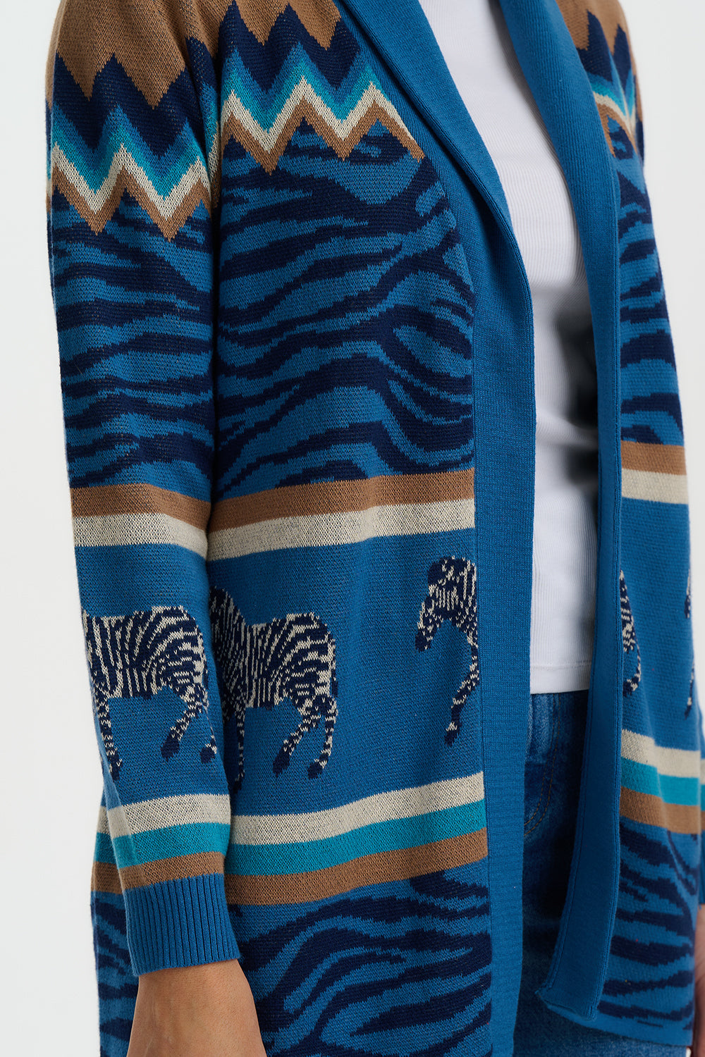 Saira Belted Cardigan - Blue, Desert Zebra