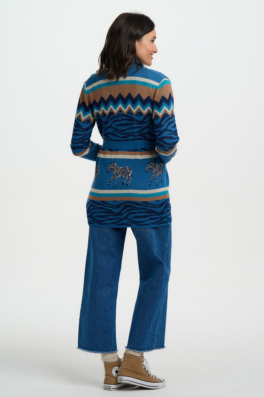 Saira Belted Cardigan - Blue, Desert Zebra