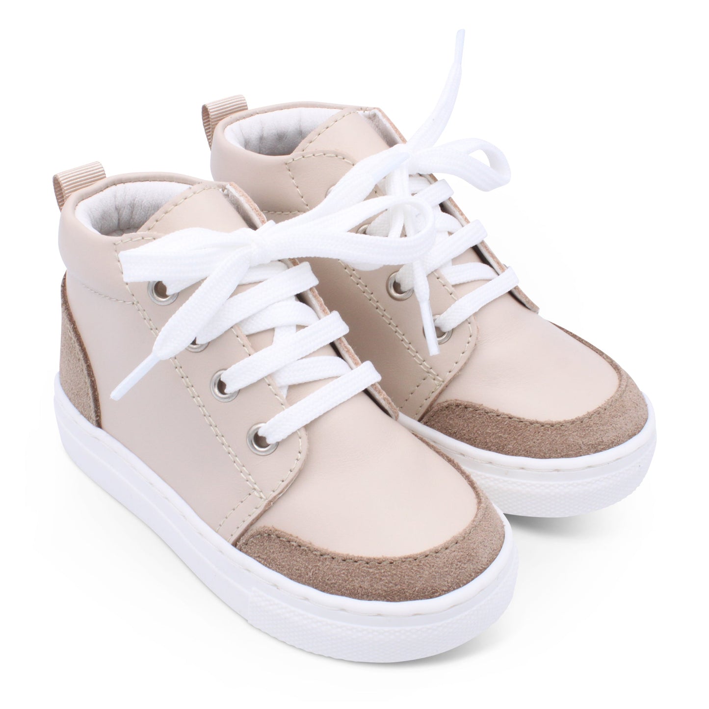 'Luca' Boys Nude Leather with Brown Suede High-Tops