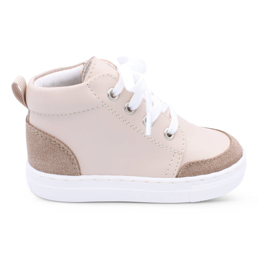 'Luca' Boys Nude Leather with Brown Suede High-Tops
