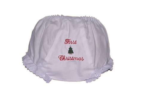 First Christmas Girls Bloomer with Eyelet trim