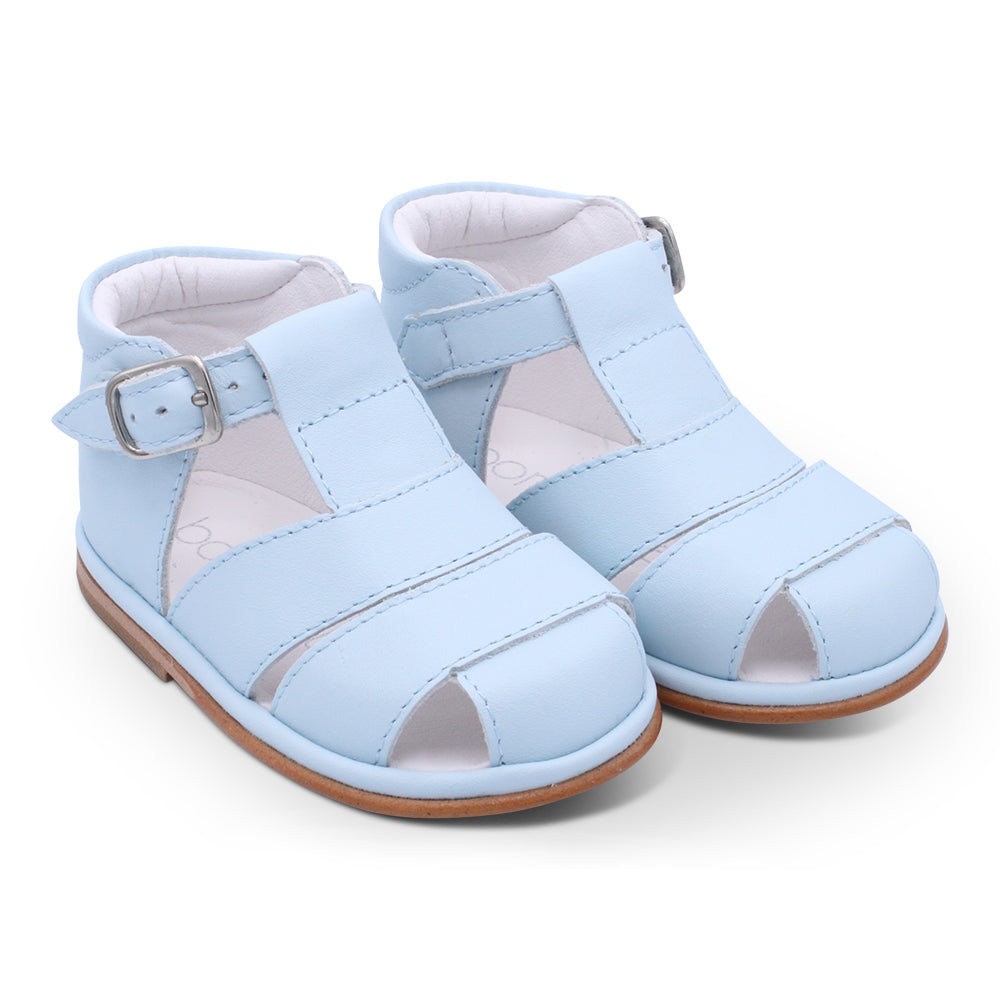 'Myles' Boys Pale Blue Leather T-Bar Sandals