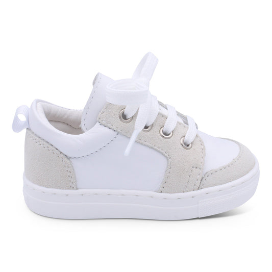 'Nico' Unisex White Leather with Beige Suede Trainers