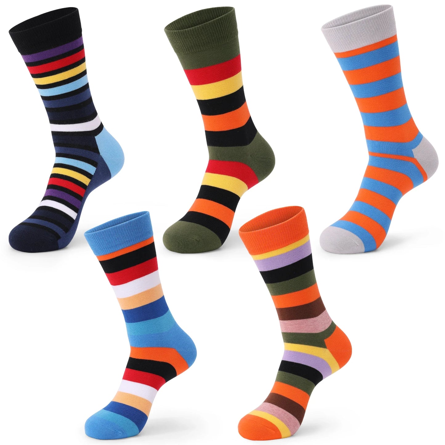 5 Pairs Mens Dress Socks Plus large Size，High Quality Combed Cotton Crew Socks，Black Cool Argyle Breathable Casual Socks for men
