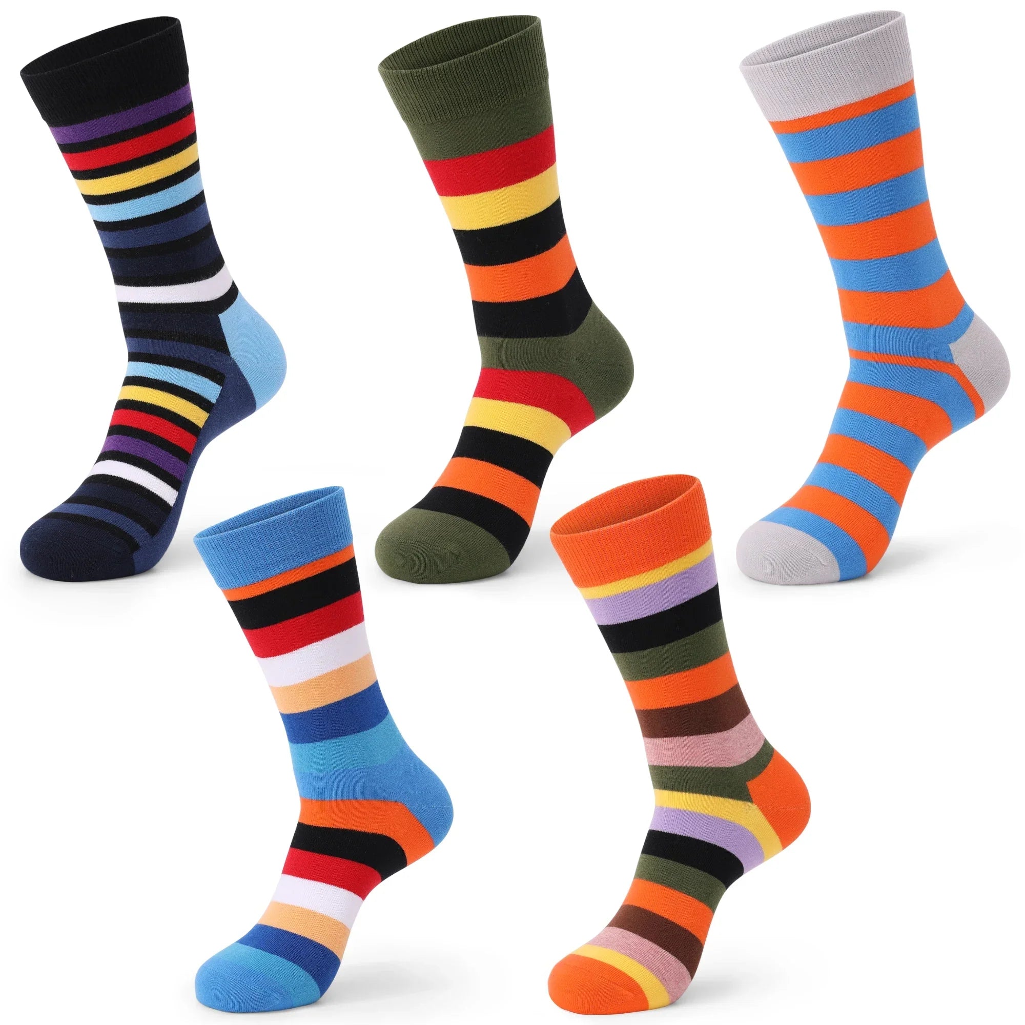 5 Pairs Mens Dress Socks Plus large Size，High Quality Combed Cotton Crew Socks，Black Cool Argyle Breathable Casual Socks for men