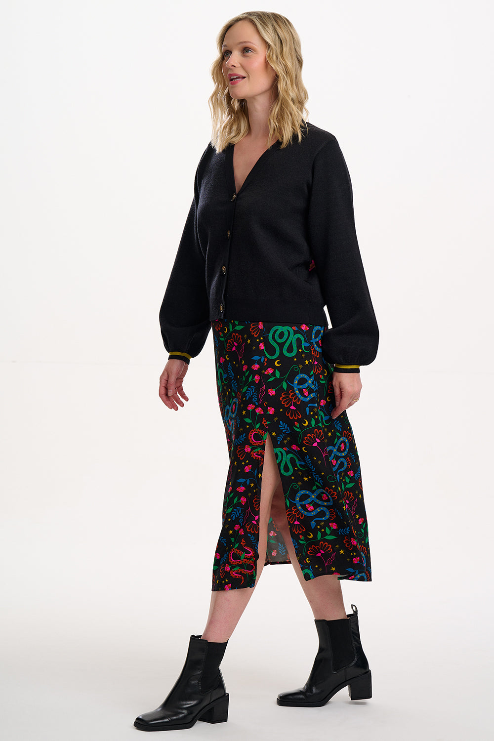 Rosalind Skirt - Black, Snake Floral